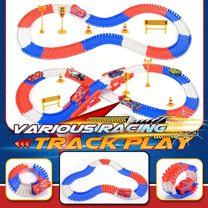 Spiderman Theme Car Race Flexible Track Toy Set 5 Alloy Cars Boys Gift Age 3