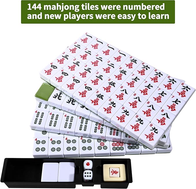 Tian Zhi Chinese Mahjong Ma Jiang Tiles Set With Carry Case Family Board Game