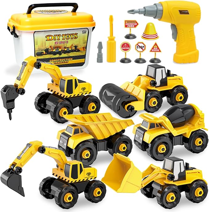 Building & Construction Vehicles 6 In 1 DIY Toys Electric Drill Take Apart Cars