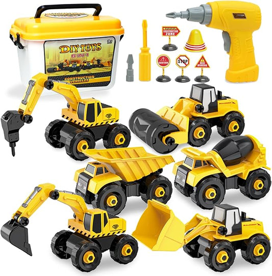 Building & Construction Vehicles 6 In 1 DIY Toys Electric Drill Take Apart Cars