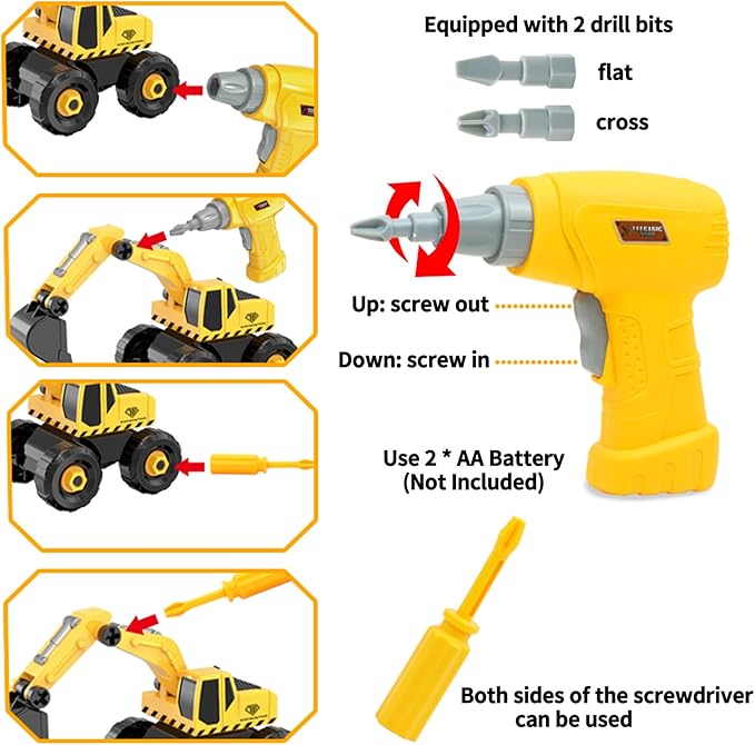 Building & Construction Vehicles 6 In 1 DIY Toys Electric Drill Take Apart Cars