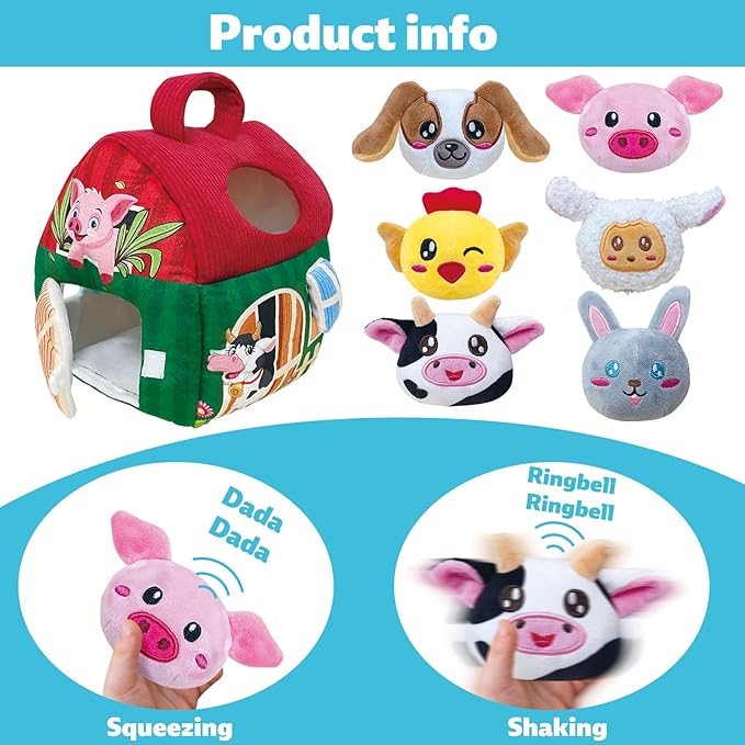 My First Farm Barn 7 PCS Soft Animals Plush Sensory Toy For Babies Toddlers