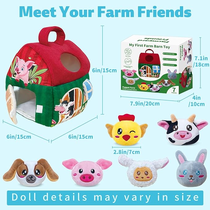 My First Farm Barn 7 PCS Soft Animals Plush Sensory Toy For Babies Toddlers
