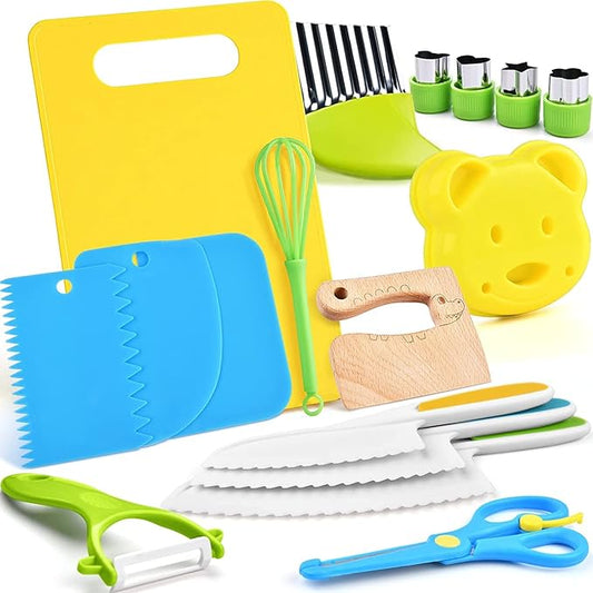 Kids Kitchen Set 17 PCS Cutting Board Cutter Knives Serrated Edges  Accessories