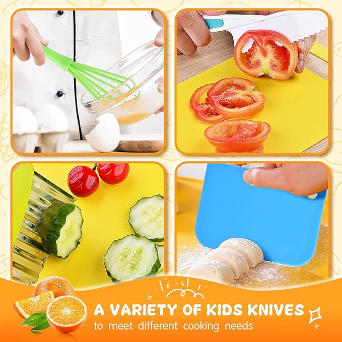 Kids Kitchen Set 17 PCS Cutting Board Cutter Knives Serrated Edges  Accessories