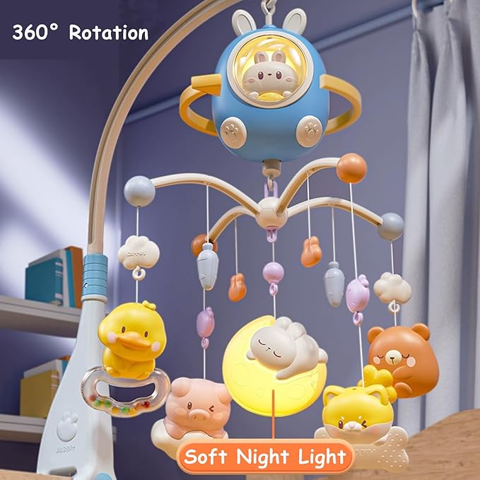 Beluche Baby Crib Mobile With Music & Night Light 360 Degrees Rotation Animals