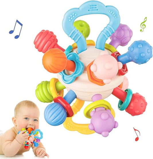 Baby Rattle Montessori Sensory Food Grade Teething Toy For Newborn Infant Age 0M