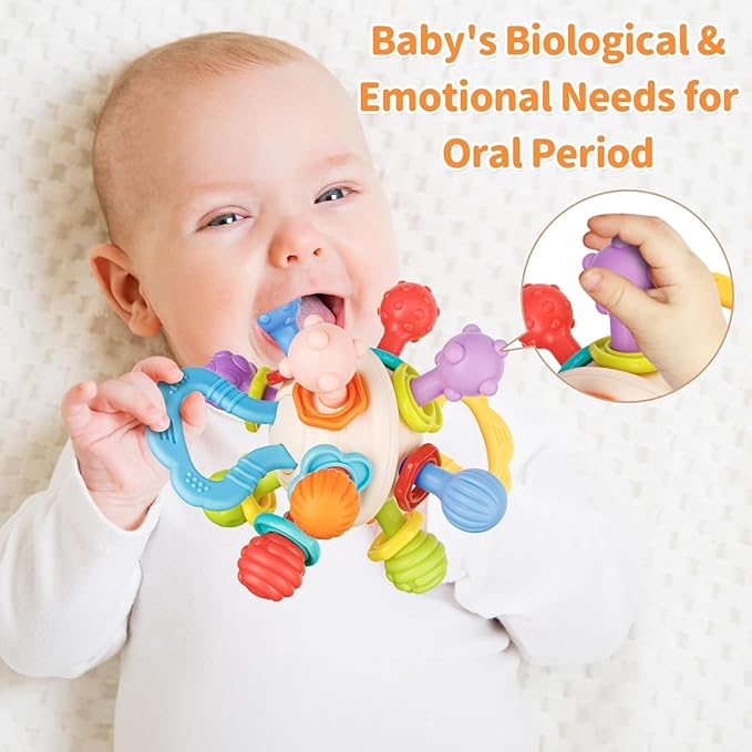 Baby Rattle Montessori Sensory Food Grade Teething Toy For Newborn Infant Age 0M