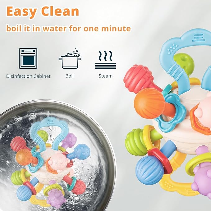 Baby Rattle Montessori Sensory Food Grade Teething Toy For Newborn Infant Age 0M