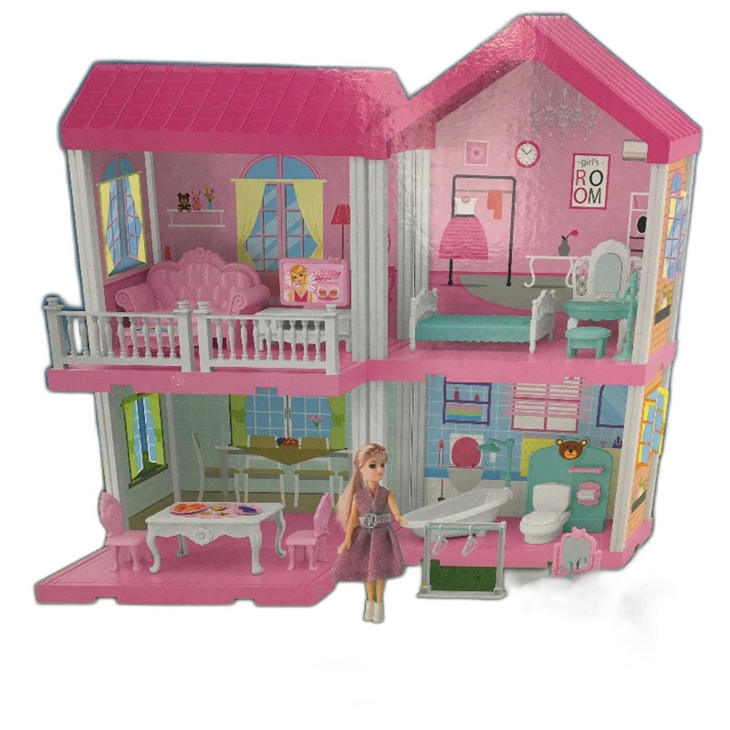 Zalluc Model's House 4 Room Pink Doll House With Furnitures & 1 Doll Age 3+ NEW