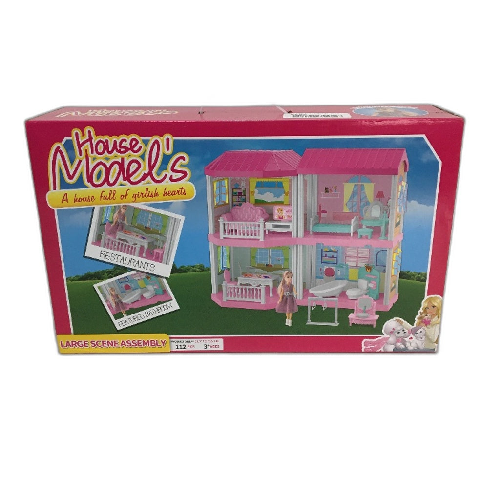 Zalluc Model's House 4 Room Pink Doll House With Furnitures & 1 Doll Age 3+ NEW