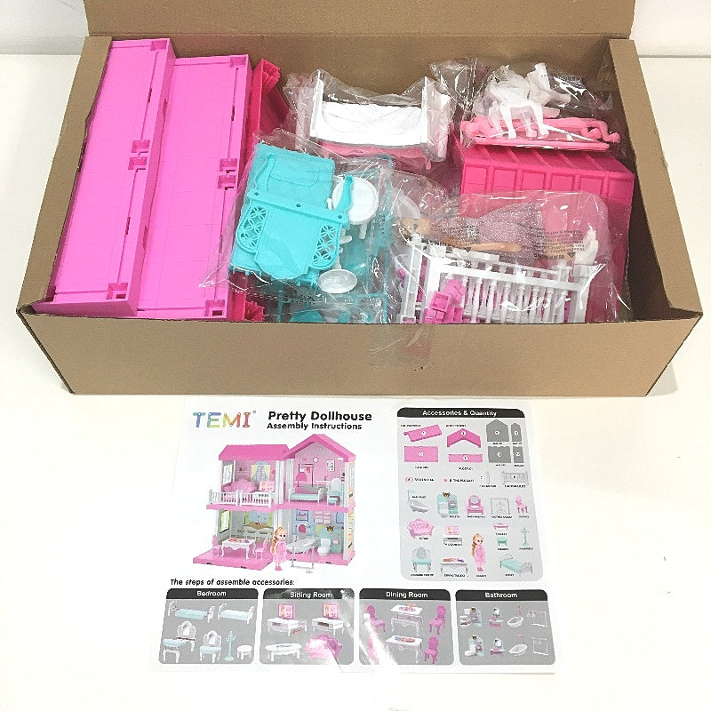 Zalluc Model's House 4 Room Pink Doll House With Furnitures & 1 Doll Age 3+ NEW
