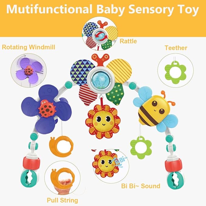 Baby Stroller Play Arch Sensory Toy Adjustable Clamp For Car Crib Bassinet Age 0