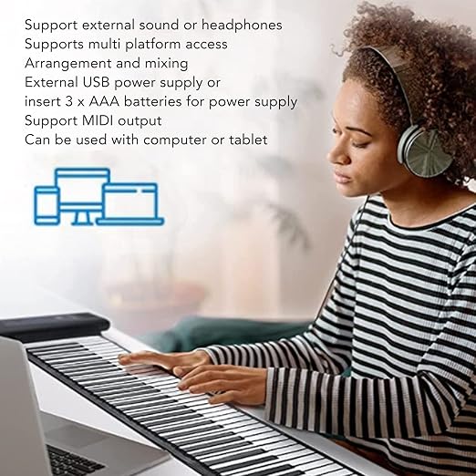 Roll Up Keyboard 61 Keys Portable Electric Piano Multiple Tones & Demo Songs NEW