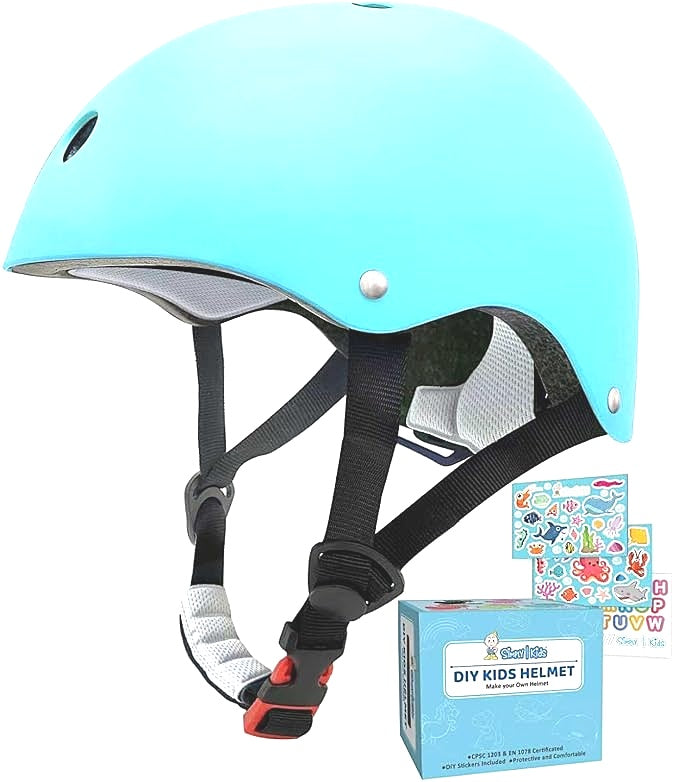 Simply Kids DIY Helmet With Stickers Set Ocean Blue For Bike Skateboard Size M