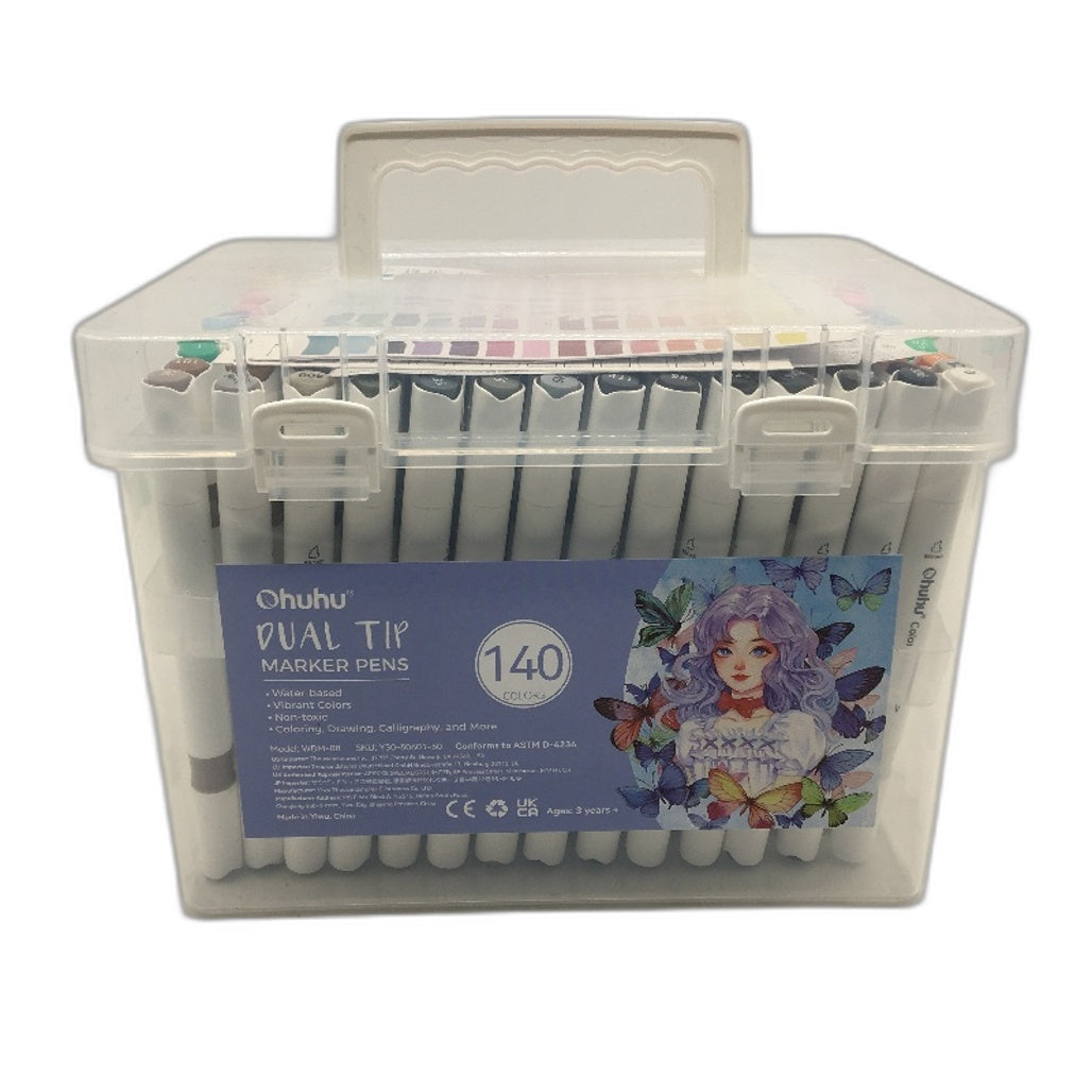 Ohuhu Dual Tip Marker Pens 140 Colours Water Based Colouring Art Chisel & Brush