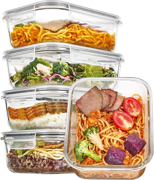 Vtopmart 5 Pack 35OZ Glass Food Container With Lids BPA Free Dishwasher Safe NEW
