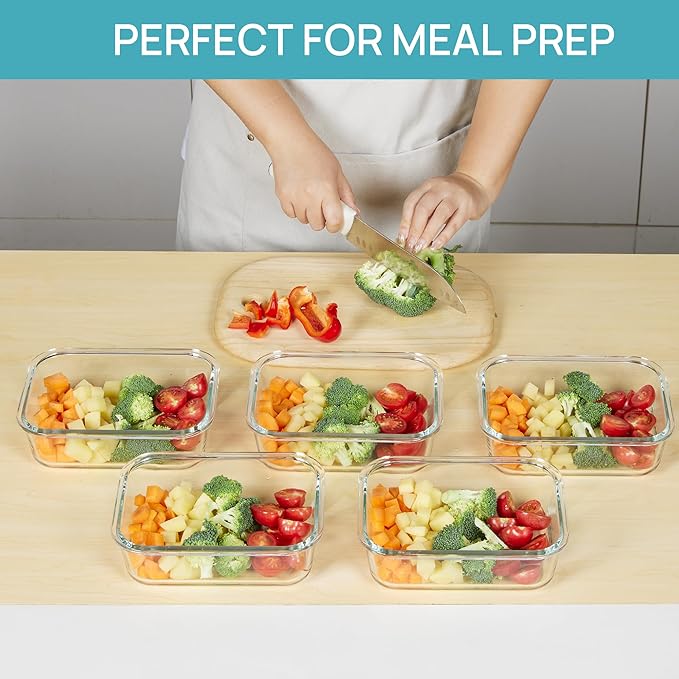 Vtopmart 5 Pack 35OZ Glass Food Container With Lids BPA Free Dishwasher Safe NEW