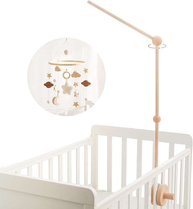 Baby Crib Mobile Arm Wooden Attachment Adjustable Bed Bell Holder Nursery Decor