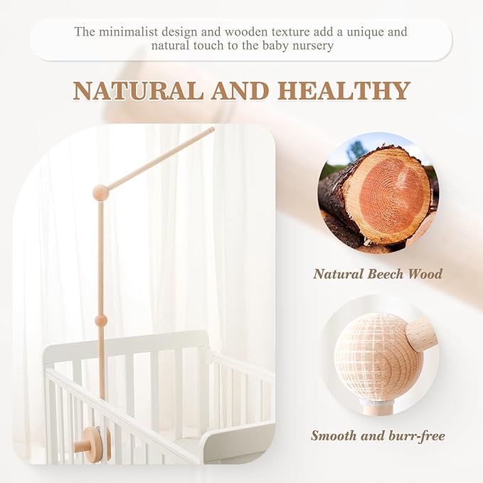 Baby Crib Mobile Arm Wooden Attachment Adjustable Bed Bell Holder Nursery Decor
