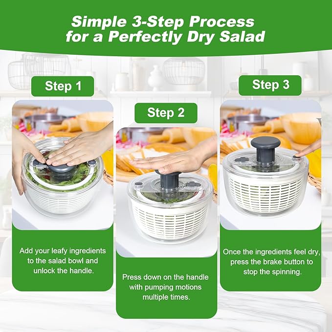 Pump Salad Spinner 3.6 Litre Non Slip Vegetable & Fruit Washer Dryer Easy Clean