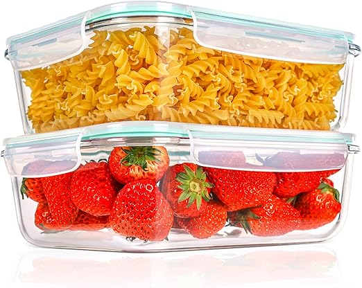 Feshory 2 Pack 2.2L Airtight Glass Food Containers With Lids Leakproof BPA Free