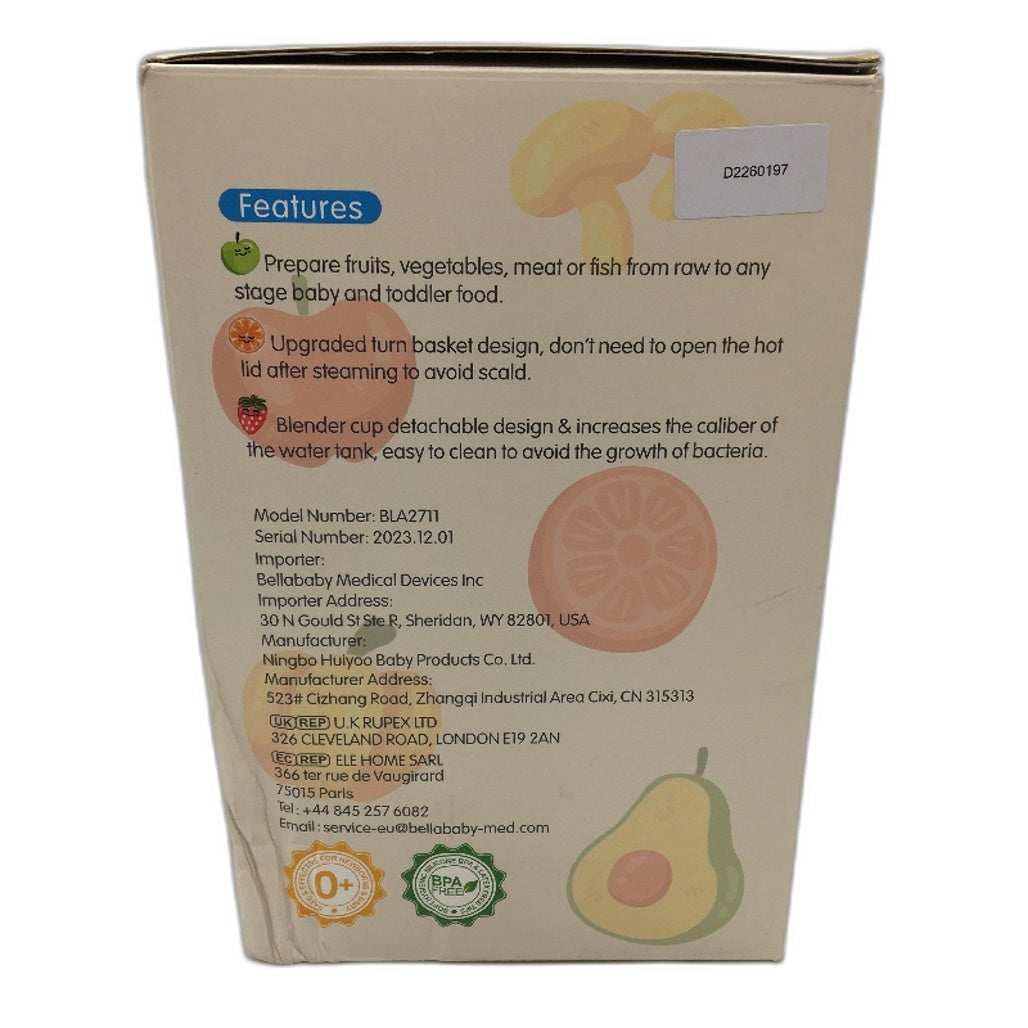 Bellababy BLA2711 Steam and Blend Baby Food Puree Maker in White NEW