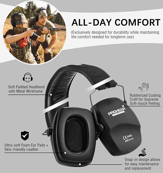 Prohear EM016 SNR 28dB Compact Passive Earmuff Ear Hearing Protection NEW
