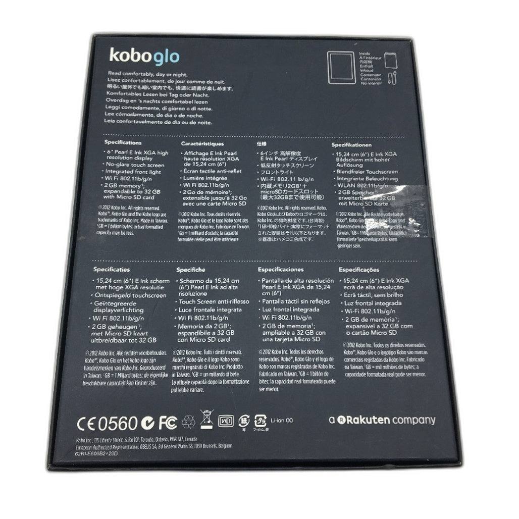 Rakuten Kobo Glo 6 Inch BW up to 32gb Storage Portable eReader in Black DEMO
