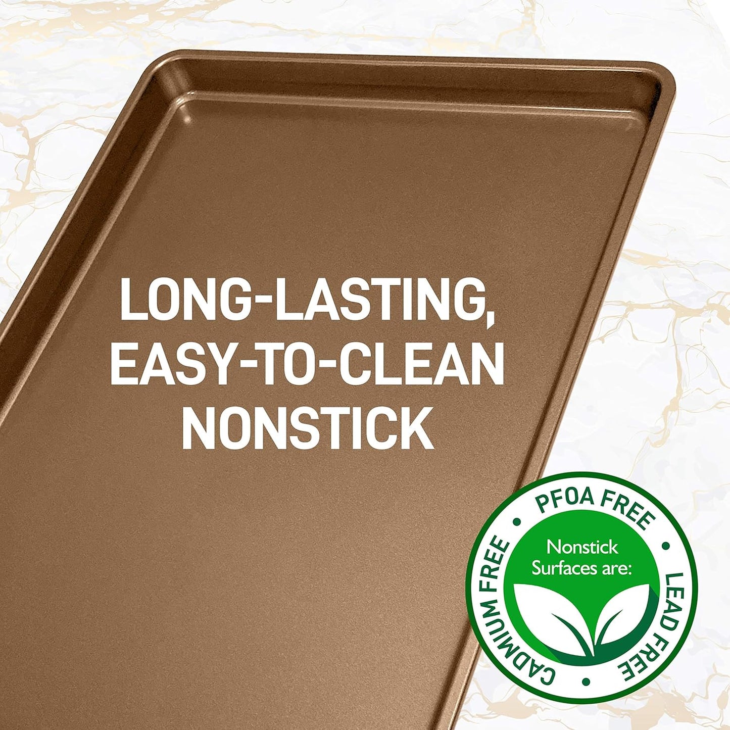 NutriChef 2 Piece 22x16 Inch Nonstick Carbon Steel Mega Bake Pans in Gold NEW