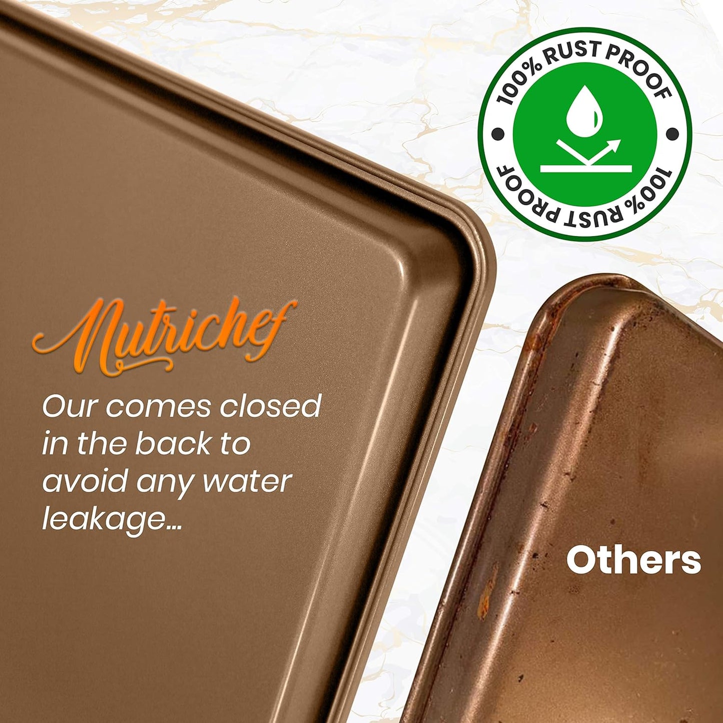 NutriChef 2 Piece 22x16 Inch Nonstick Carbon Steel Mega Bake Pans in Gold NEW