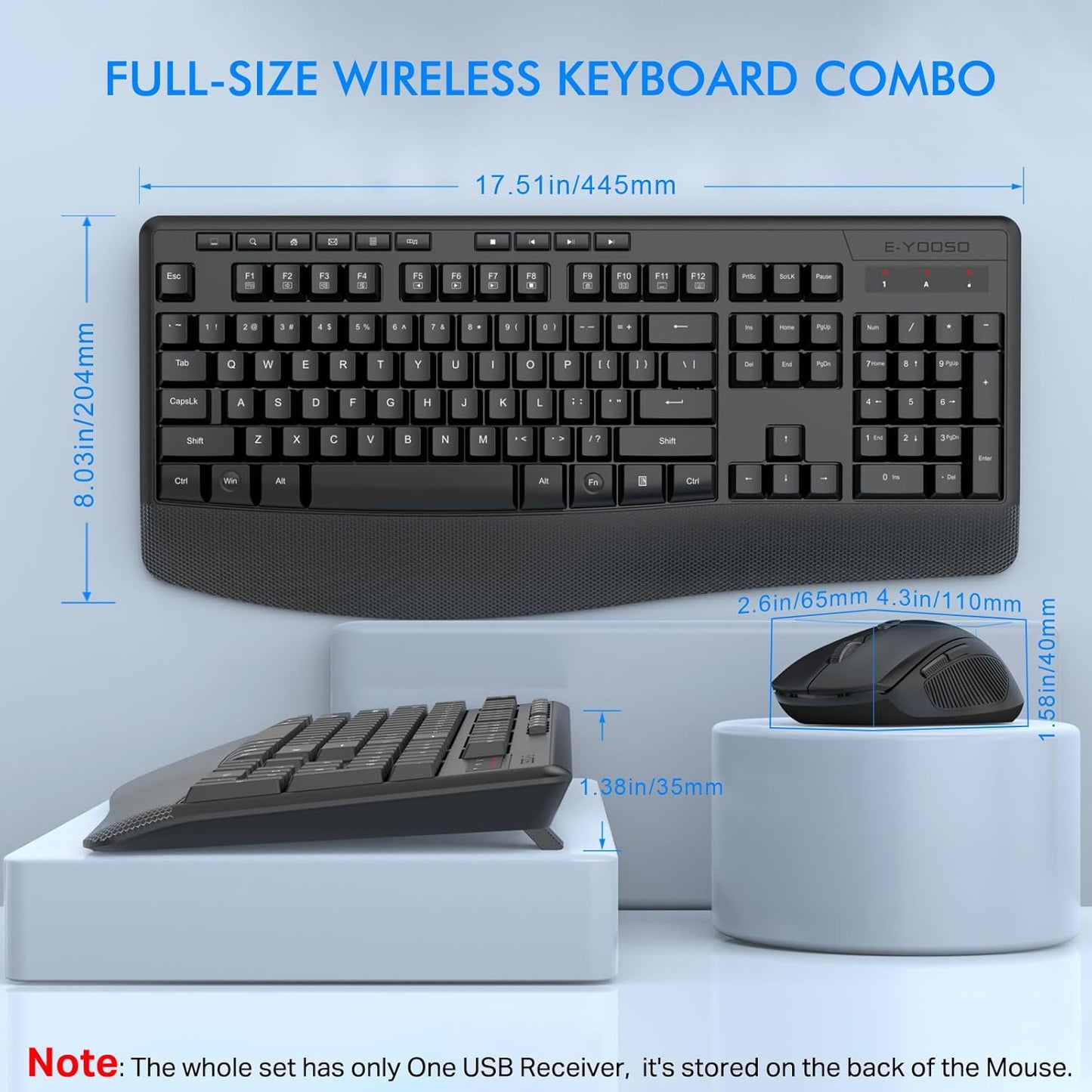 E-YOOSO E-787 Wireless Full-Sized Keyboard and Mouse Combo Set in Black NEW