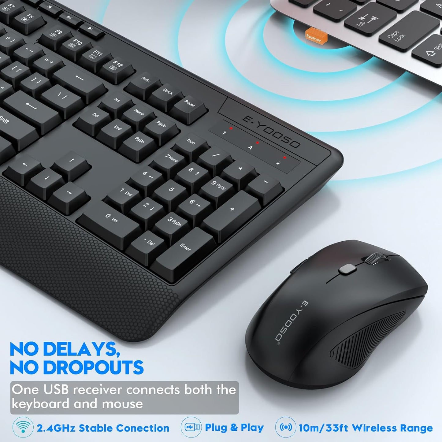 E-YOOSO E-787 Wireless Full-Sized Keyboard and Mouse Combo Set in Black NEW