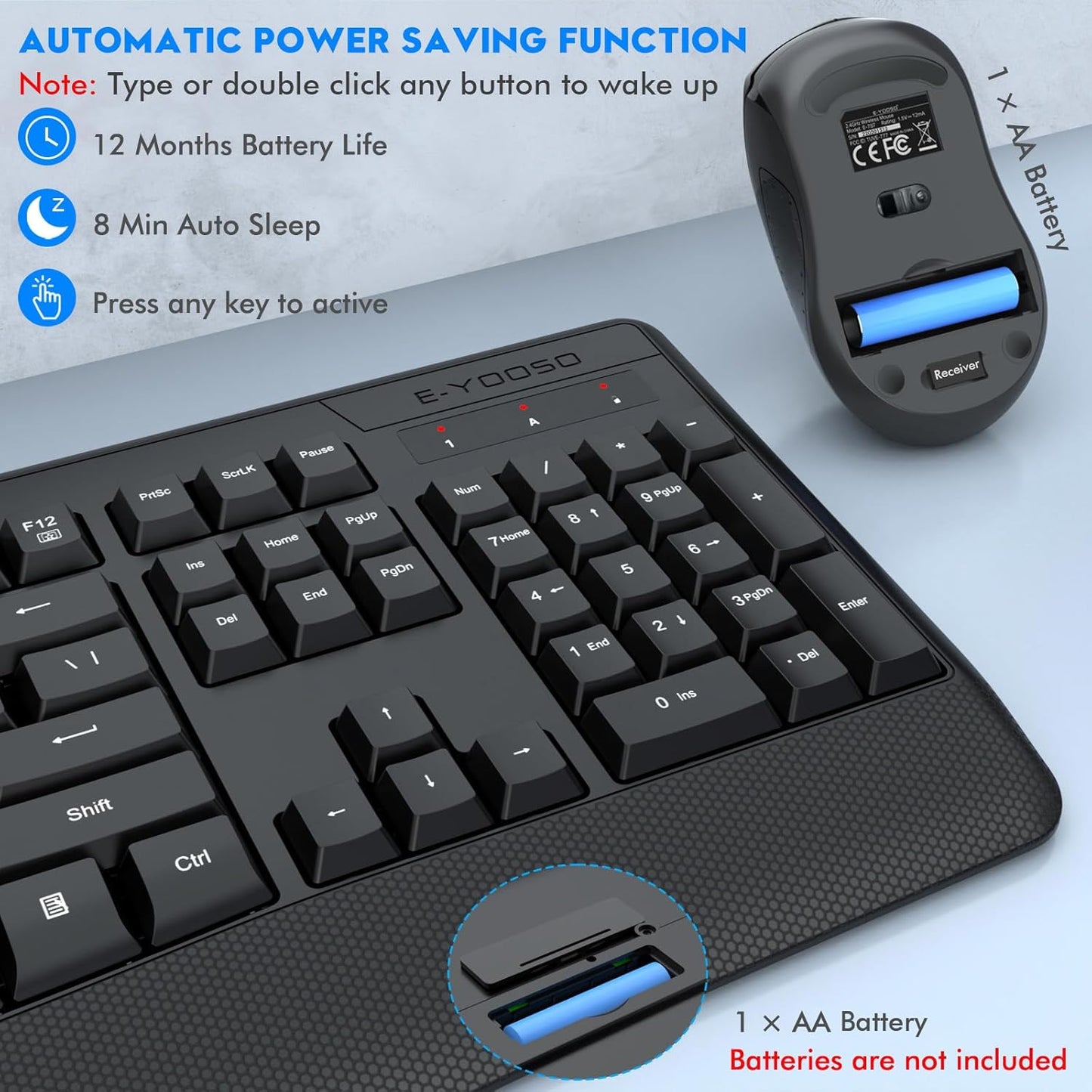 E-YOOSO E-787 Wireless Full-Sized Keyboard and Mouse Combo Set in Black NEW