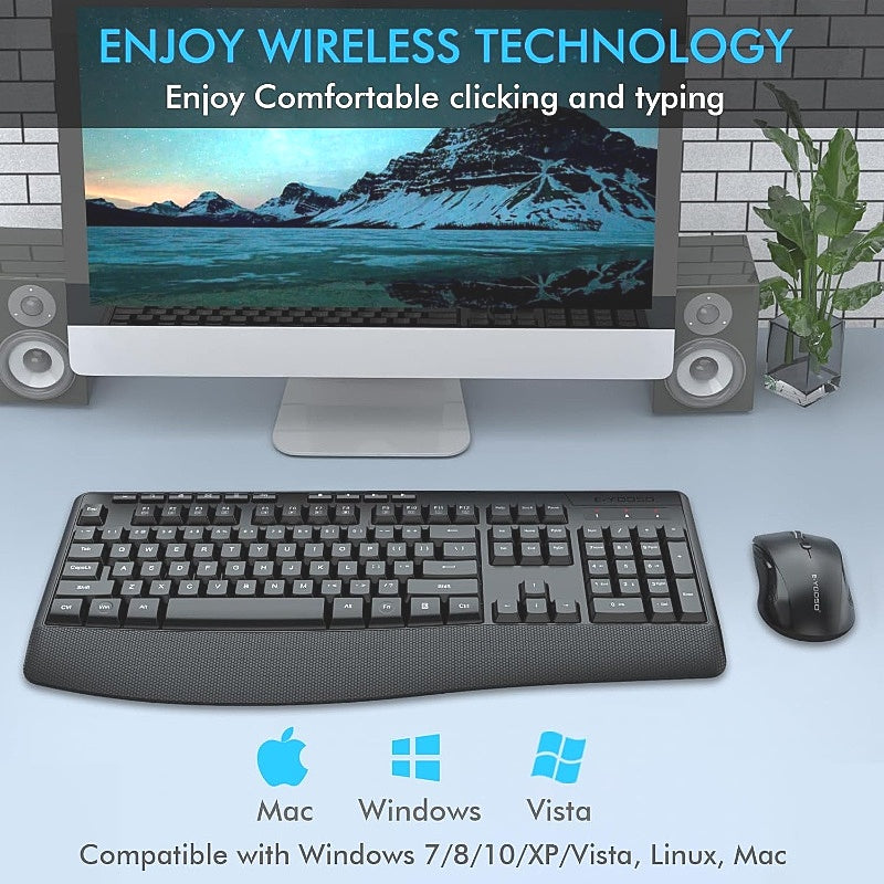 E-YOOSO E-787 Wireless Full-Sized Keyboard and Mouse Combo Set in Black NEW