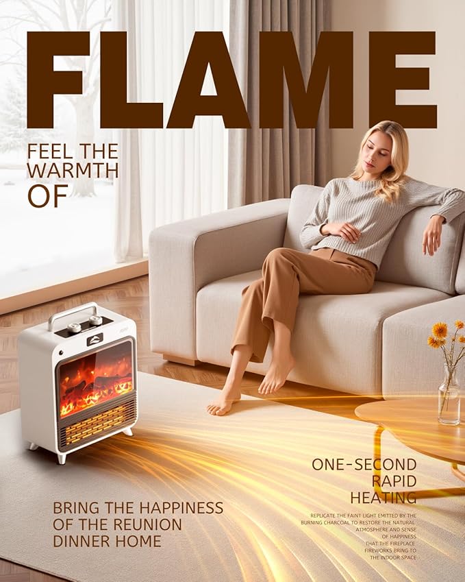 Zumist 1500W Portable Electric Fan Heater 3D Flame Fireplace For Indoor Use DEMO