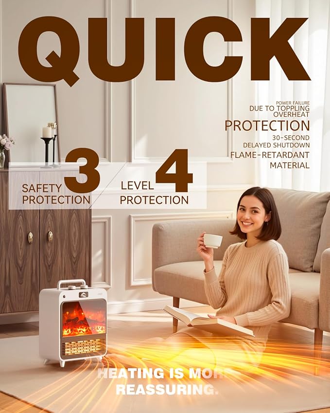 Zumist 1500W Portable Electric Fan Heater 3D Flame Fireplace For Indoor Use DEMO