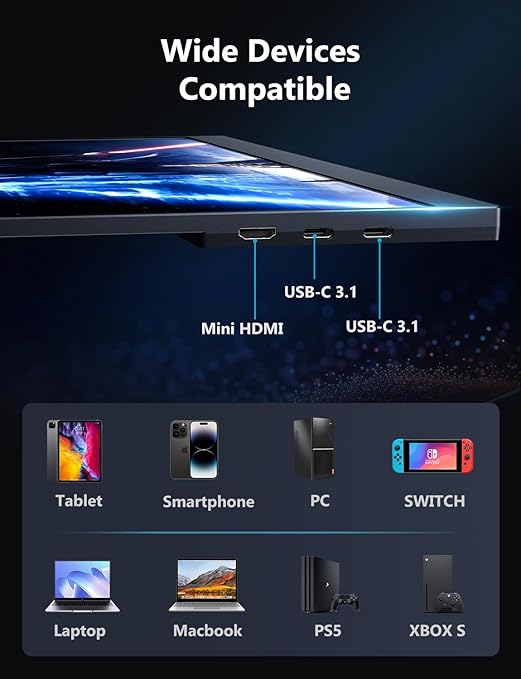 MagicRaven 16 Inch 2.5K 144Hz Built in Speakers Portable Gaming Monitor NEW