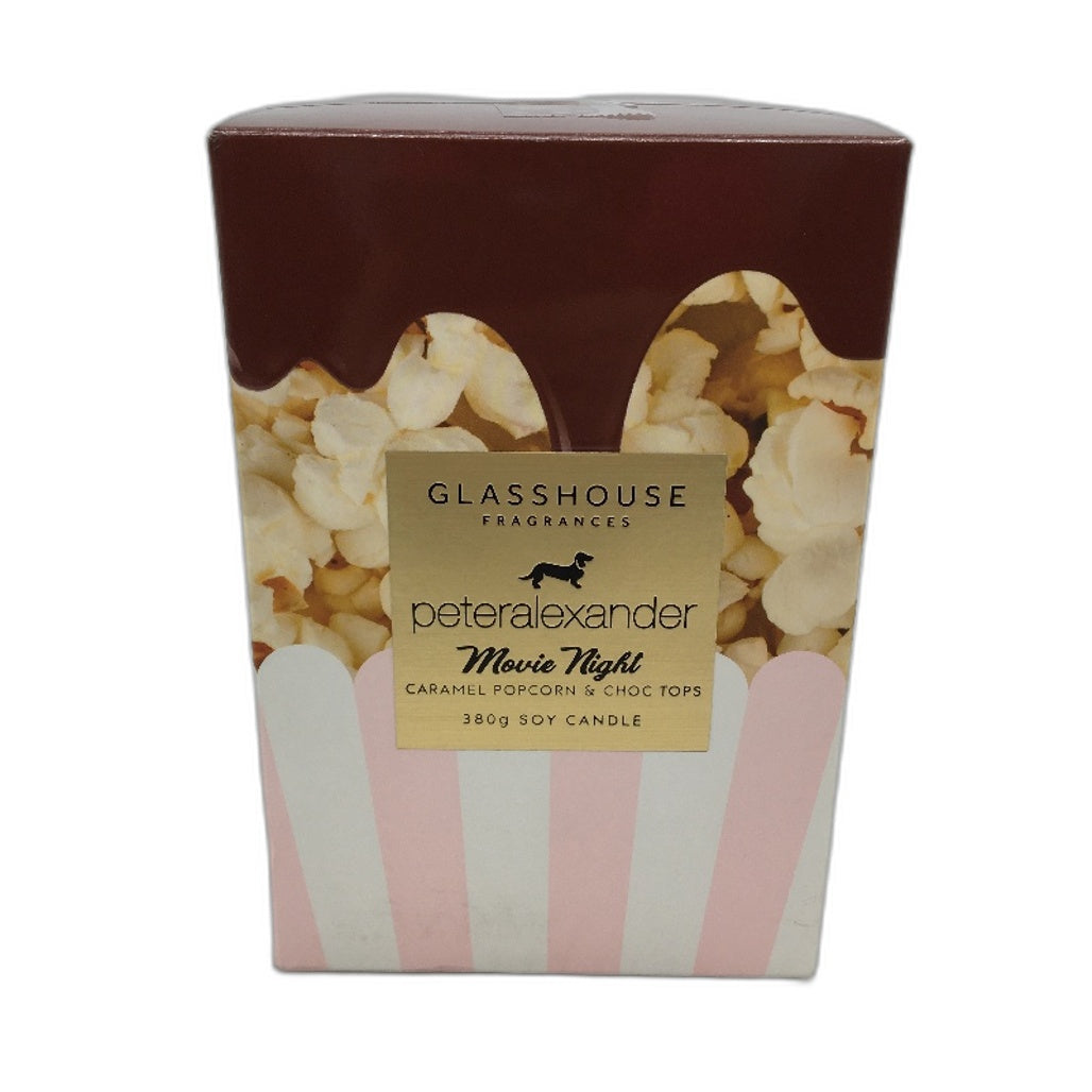 Glasshouse Fragrances Movie Night Caramel Popcorn & Choc Tops 380g Candle NEW
