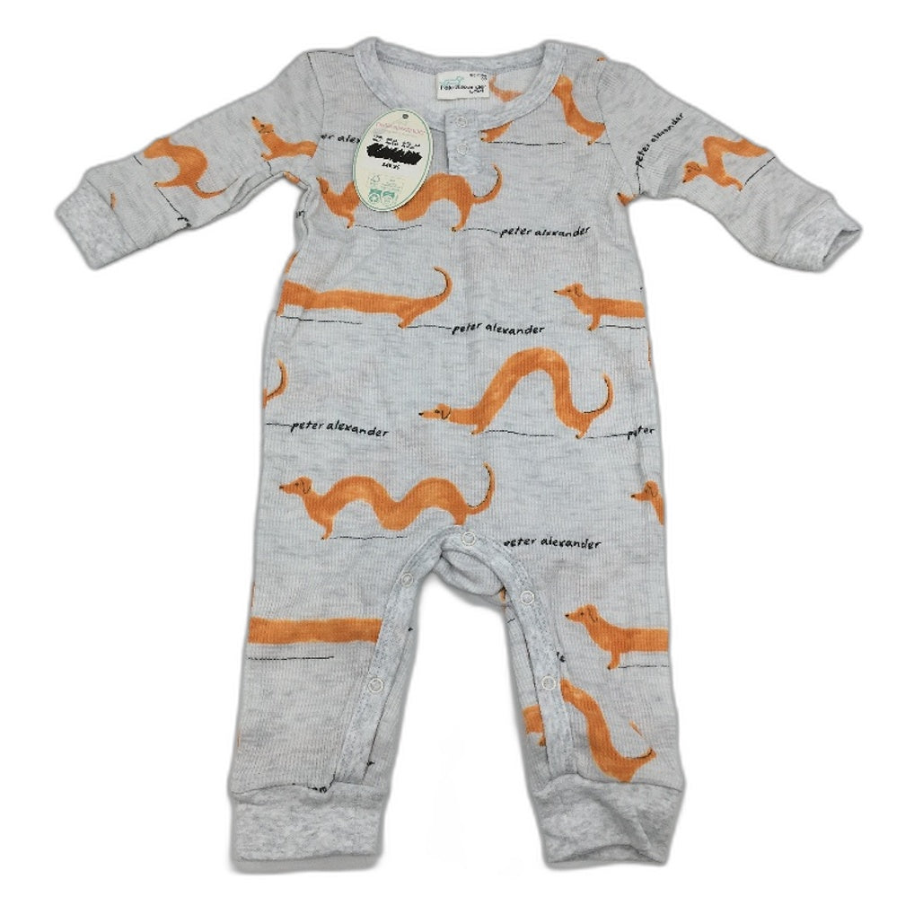 Peter Alexander Penny Pattern Grey Logo Onesie Baby Size 3-6 Months NEW