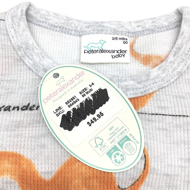 Peter Alexander Penny Pattern Grey Logo Onesie Baby Size 3-6 Months NEW