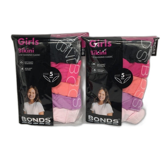 Bonds 2 x 5Pks Soft Cotton Classic Bikini Coloured Underwear Girls Size 4/6 NEW