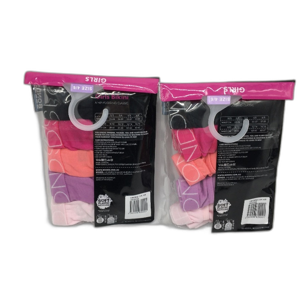 Bonds 2 x 5Pks Soft Cotton Classic Bikini Coloured Underwear Girls Size 4/6 NEW