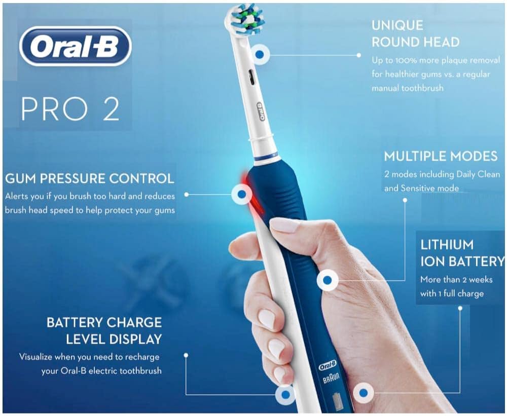 Braun Oral-B Pro 2000 Dark Blue Grip Handle Electric Rechargable Toothbrush NEW