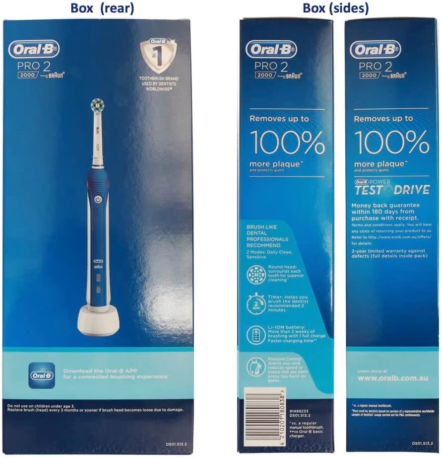 Braun Oral-B Pro 2000 Dark Blue Grip Handle Electric Rechargable Toothbrush NEW