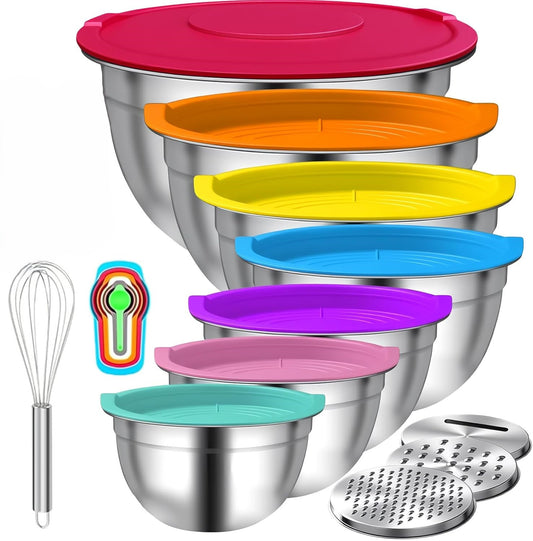 Guang Tai Stainless Steel Mixing Bowls with Coloured Lids & Accessories  NEW