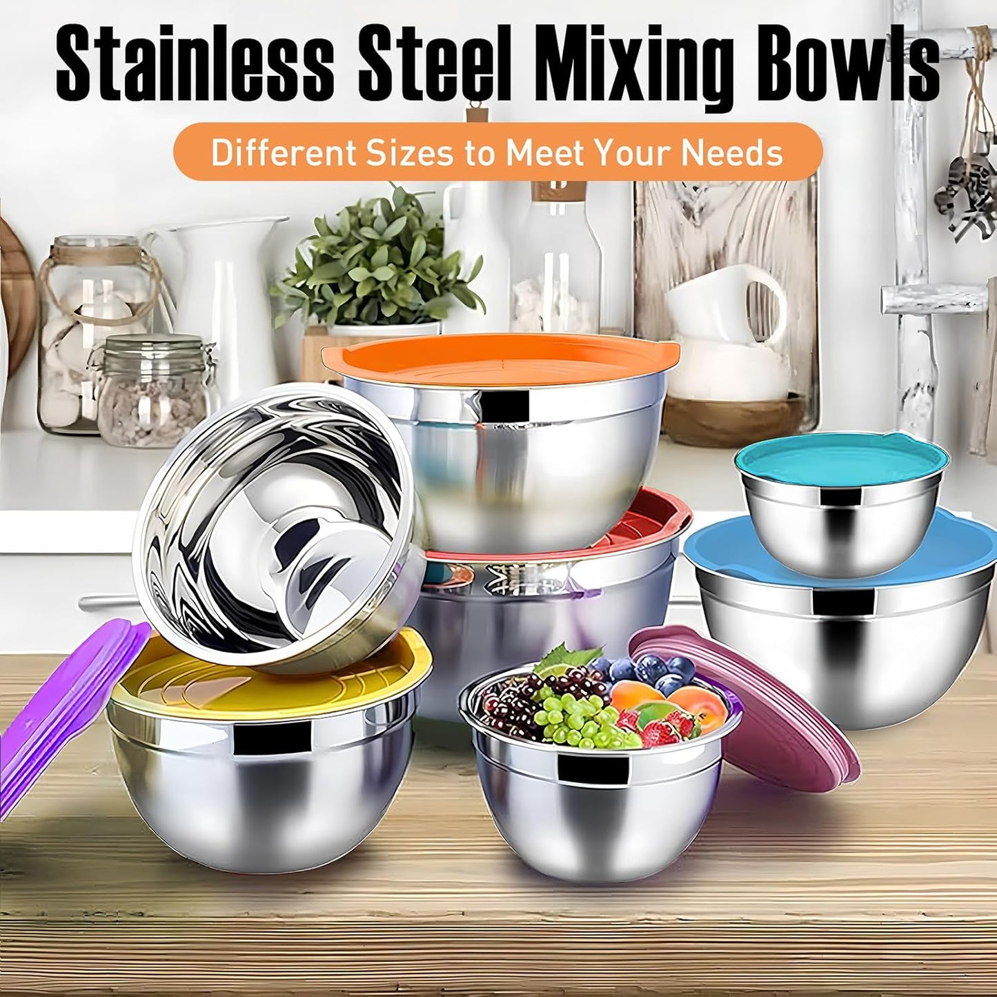 Guang Tai Stainless Steel Mixing Bowls with Coloured Lids & Accessories  NEW