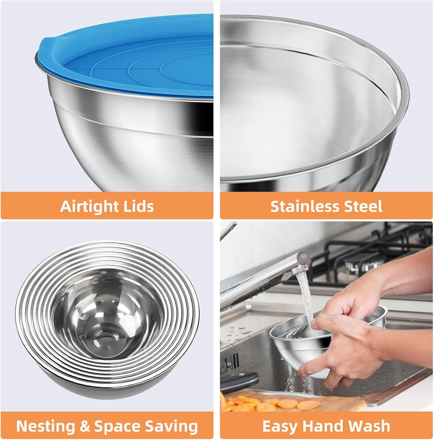 Guang Tai Stainless Steel Mixing Bowls with Coloured Lids & Accessories  NEW