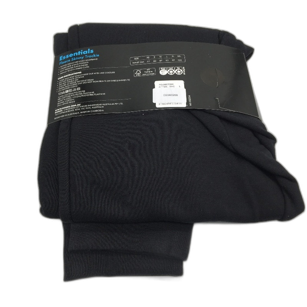 NEW Bonds Black Comfort Essentials Fleece Skinny Trackie Pant Mens Size L NEW