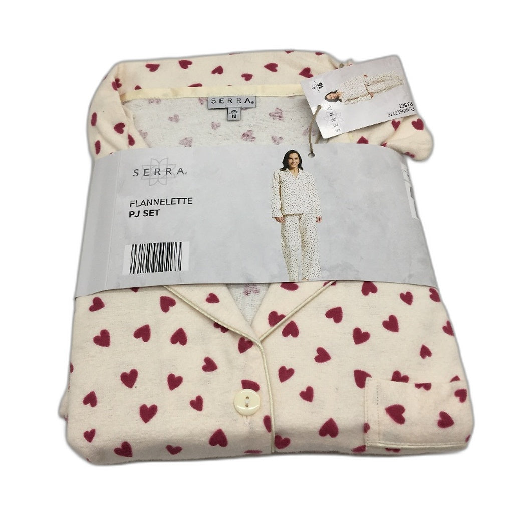 Serra Cotton Flannelette Long Sleeve Pink Heart Cream Pyjama Set Lds Size 18 NEW